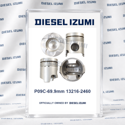STD 69.9 mm Chamber Piston 13216-2460 for Hino P09C with Pin and Clips; one piston shown from four angles,per cylinder,piston rings excluded