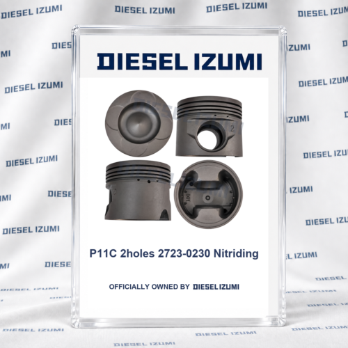 DIESEL IZUMI STD 122 mm nitrided two-hole cast-iron piston 13211-0230 13211-2723 for Hino P11C Four views of STD 122 mm nitrided two-hole cast-iron piston 13211-0230 13211-2723 for Hino P11C with pin and clips