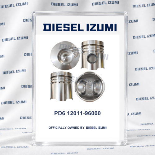 Four views of STD 125 mm Alfin piston 12011-96000 and 12011-96007 for Nissan PD6 with pin and clips